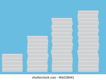 Coin stock silver money. Silver coin vector and silver finance, wealth coin investment and money growth, metal market and financial coin heap. Vector flat design illustration