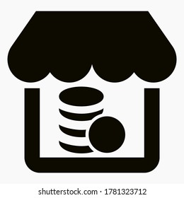 Coin store icon. E-commerce. Financial organization. Currency exchange. Bank branches. Vector icon.