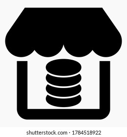 Symbol des Münzlagers. E-Commerce. Finanzorganisation. Devisenwechsel. Bankfilialen. Vektorsymbol.