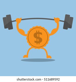 coin strong powerful holding heavy barbell financial strength concept vector eps10