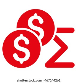 Coin Summary icon. Vector style is flat iconic symbol with rounded angles, red color, white background.