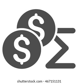 Coin Summary icon. Vector style is flat iconic symbol with rounded angles, gray color, white background.
