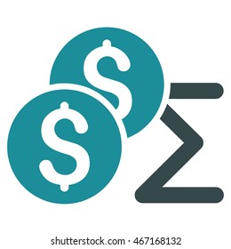 Coin Summary icon. Vector style is bicolor flat iconic symbol with rounded angles, soft blue colors, white background.