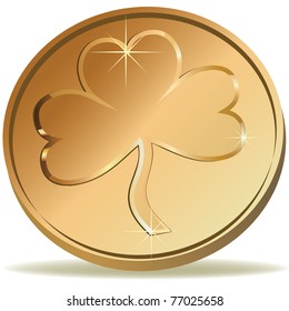 Coin with symbol of clover. Vector