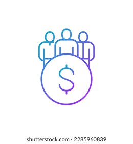 Coin with team, business team, user group gradient lineal icon. Finance, payment, invest finance symbol design.