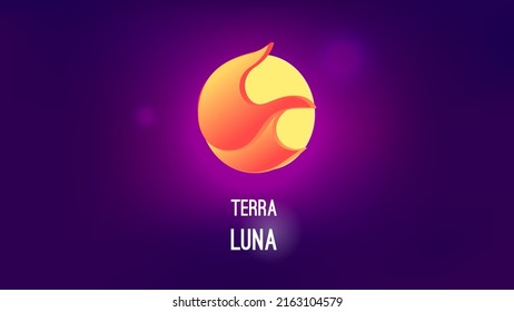 Coin Terra Luna Cryptocurrency Luna 3d illustration on purple banner. New coin