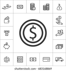 coin. thin line money icon set