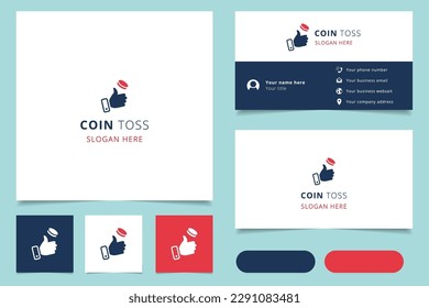 Diseño del logotipo de lanzamiento de moneda con un lema editable. Libro de promoción de marca y plantilla de tarjeta de visita.