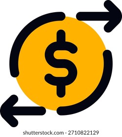 Coin transfer vector design in modern style, money exchange and digital payment concept, business transaction illustration. Filled Line Icon