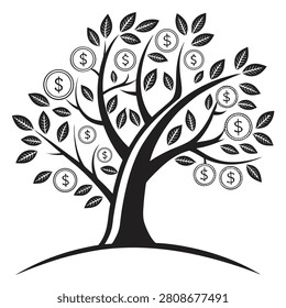 coin tree silhouette logo financial growth concep