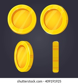Coin turn around, animation for game and apps.Money . Vector illustration