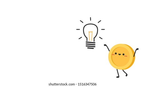 Coin vector. coin character design. lamp idea vector. lamp vector. free space for text. copy space. blank.