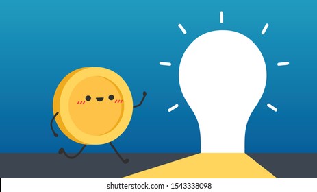 Coin vector. coin character design. lamp idea vector. lamp vector.