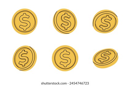 Coin vector collection cute on a white background, vector illustration.
