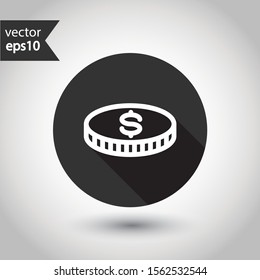 Coin vector flat icon. Money vector sign. Falling coin vector icon. EPS 10. Round icon design pictogram with shadow