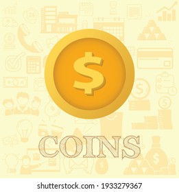 Coin Vector Flat Illustration, Coins Business Vector Illustration