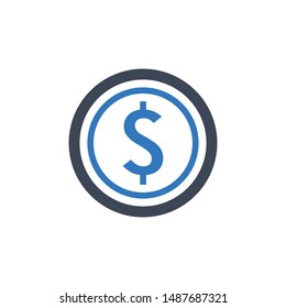 Coin vector graphics icon in blue gray color