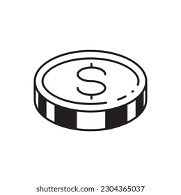 Coin vector icon. Casino coins sign. Casino chips icon. Money flat sign design. Illustration of coin line icon. Linear flat cent coin symbol pictogram. UX UI icon