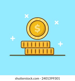 Coin Vector Icon Illustration. Flat Cartoon Style Suitable for Web Landing Page, Banner, Flyer, Sticker, Card, Background