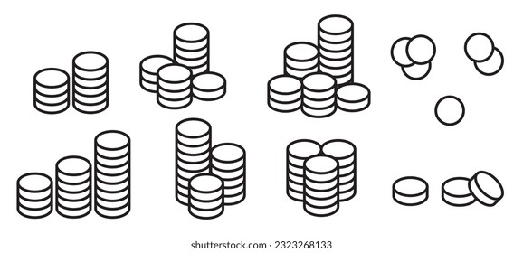 Coin vector icon illustration set. Contains such icon as Money, Currency, Benefit, Finance, Investment, Stack of coins, Payment and more. Expanded Stroke