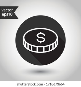 Coin vector icon. Money flat sign design. Falling coin symbol pictogram. EPS 10. Round icon with shadow