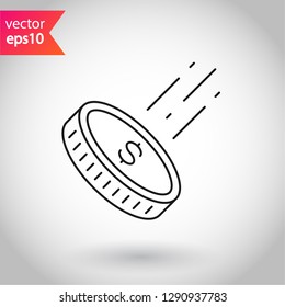 Coin vector icon. Money vector sign. Falling coin vector icon. EPS 10 