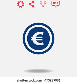 Coin vector icon on grey background.