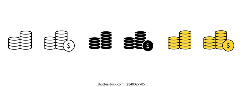 Coin vector icon set. Colorful and outline money symbol