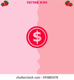 Coin vector  icon. Strawberry Background.
