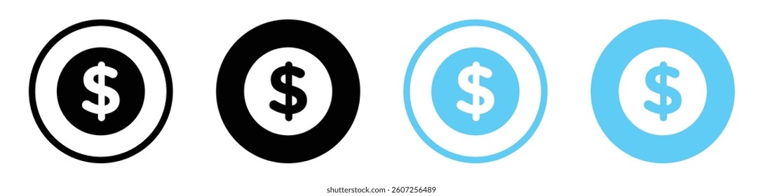 Coin vector icons in black and blue colors