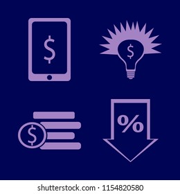 coin vector icons set. with percent down, money ideas, dollar symbol phone and dollar coins in set
