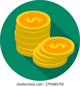 Coin vector icon/symbol. Dollar coin isolated on green background. Symbol/sign.