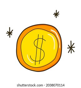 plantilla de diseño de icono de ilustración vectorial de moneda con un contorno relleno estilo dibujado a mano de doodle para la compra y el mercado