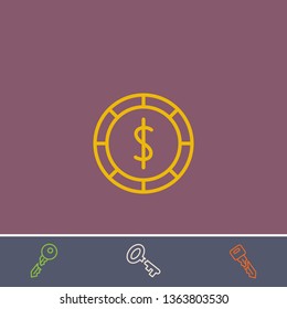 coin vector line icon.Basic element illustration.coin vector outline symbol design.Bonus broken key graphic concept