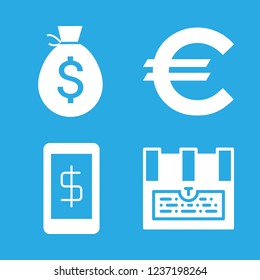 Coin vector set. With money, money bag icon and chest icons in set