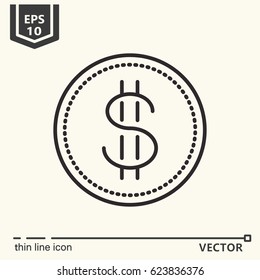 Coin. Vector single isolated icon. EPS 10. Isolated object.