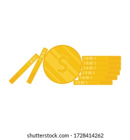 Coin vector. Coin stack on white background.