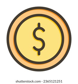 Coin Vector Thick Line Filled Colors Icon For Personal And Commercial Use.
