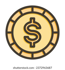 Coin Vector Thick Line Filled Colors Icon For Personal And Commercial Use.
