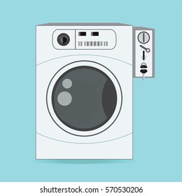 Coin washing machines with integrated payment system, comfortably to do housework, flat design vector illustration.