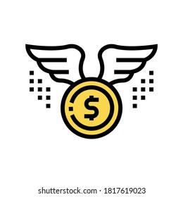 coin with wings color icon vector. coin with wings sign. isolated symbol illustration