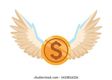 coin with wings icon cartoon isolated vector illustration graphic design