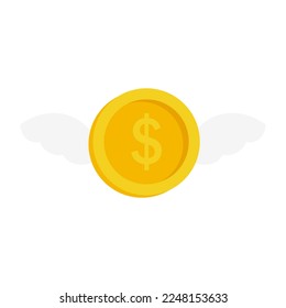 Moneda con icono de alas. ilustración vectorial.