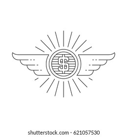 Coin with wings retro emblem