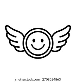 Moneda con el icono de la línea del Vector de las alas en un fondo blanco Icono de la línea del Vector en un fondo blanco