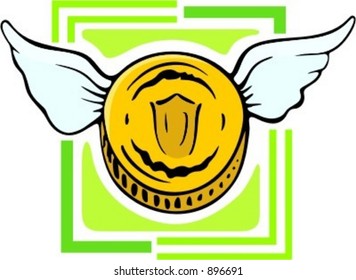 Moneda con alas.Ilustración vectorial