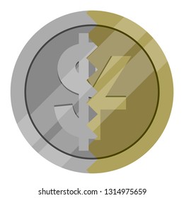 Coin with Yen and Dollar symbols. Vector illustration design