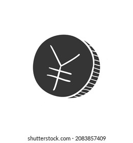 Coin Yen Icon Silhouette Illustration. Money Token Vector Graphic Pictogram Symbol Clip Art. Doodle Sketch Black Sign.