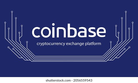 Coinbase cryptoCurrency Exchange Platform Name mit PCB Tracks einzeln auf Blau. Design-Element für Banner. Vektorgrafik.