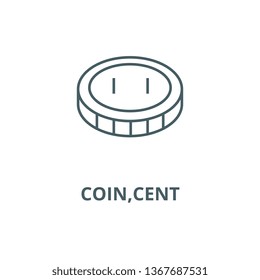 Coin,cent line icon, vector. Coin,cent outline sign, concept symbol, flat illustration
